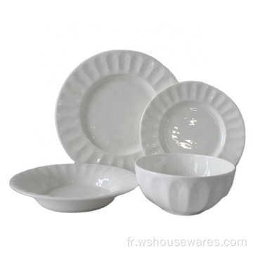 12 pcs en porcelaine blanche ensembles d&#39;assiettes en céramique blanche